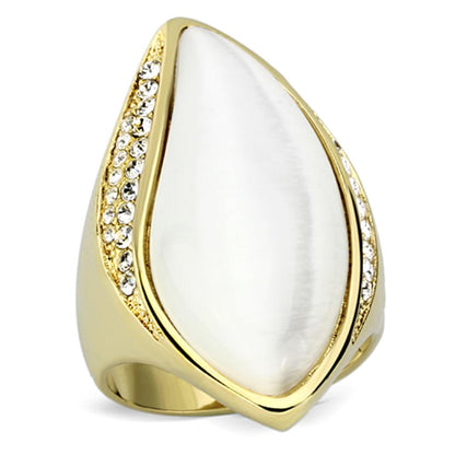 MAVL082 - IP Gold(Ion Plating) Brass Ring with Synthetic Cat Eye in White
