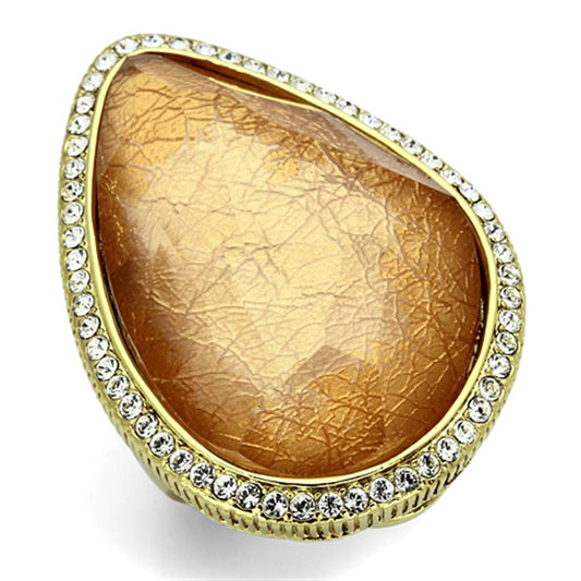 MAVL083 - IP Gold(Ion Plating) Brass Ring with Synthetic Synthetic Stone in Orange