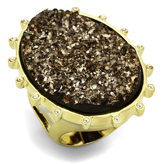 MAVL087 - IP Gold(Ion Plating) Brass Ring with Synthetic Synthetic Stone in Champagne