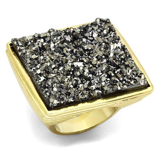 MAVL088 - IP Gold(Ion Plating) Brass Ring with Synthetic Synthetic Stone in Jet