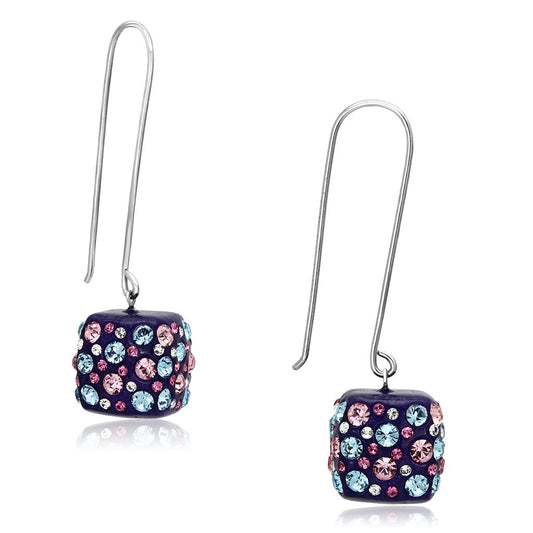 MAVL089 - High polished (no plating) Stainless Steel Earrings with Top Grade Crystal  in Multi Color