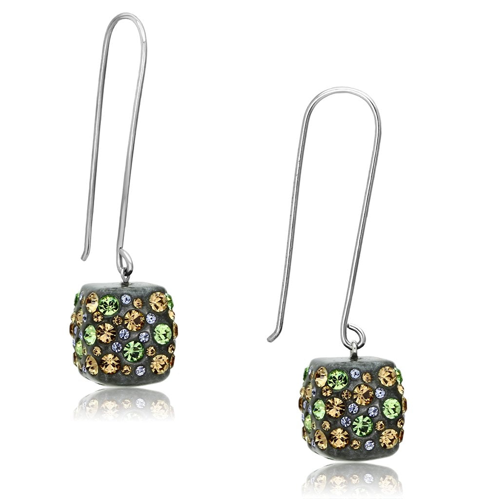 MAVL090 - High polished (no plating) Stainless Steel Earrings with Top Grade Crystal  in Multi Color