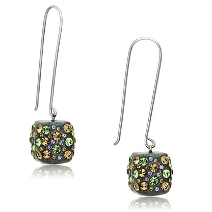 MAVL090 - High polished (no plating) Stainless Steel Earrings with Top Grade Crystal  in Multi Color