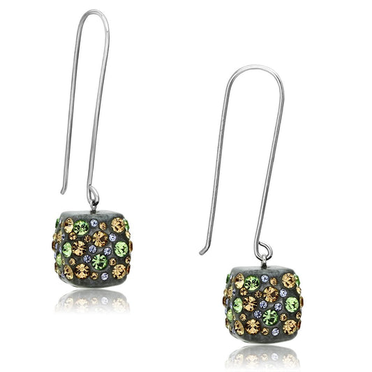 MAVL090 - High polished (no plating) Stainless Steel Earrings with Top Grade Crystal  in Multi Color