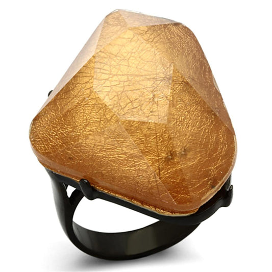 MAVL097 - IP Black(Ion Plating) Stainless Steel Ring with Synthetic Synthetic Stone in Orange