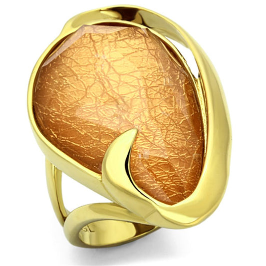 MAVL098 - IP Gold(Ion Plating) Stainless Steel Ring with Synthetic Synthetic Stone in Orange