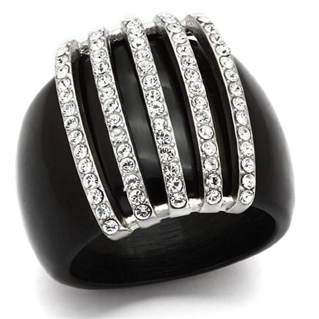 MAVL099 - High polished (no plating) Stainless Steel Ring with Top Grade Crystal  in Clear