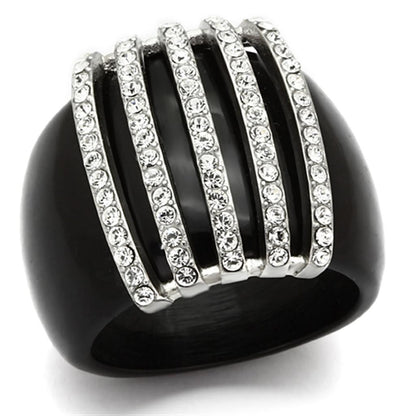 MAVL099 - High polished (no plating) Stainless Steel Ring with Top Grade Crystal  in Clear