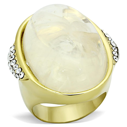MAVL108 - IP Gold(Ion Plating) Stainless Steel Ring with Synthetic Synthetic Stone in Clear