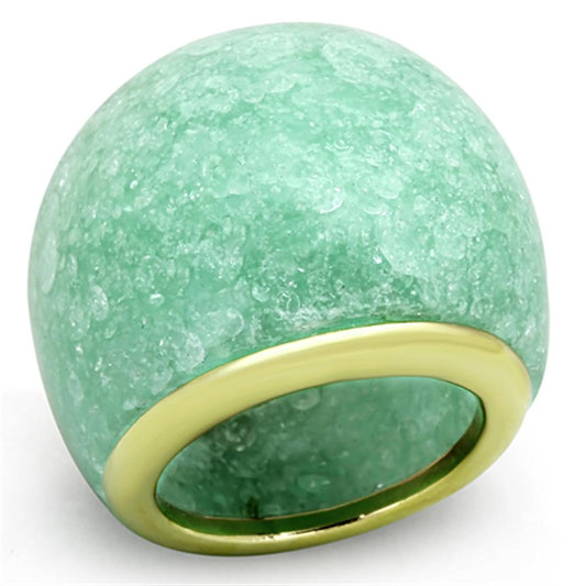 MAVL110 - IP Gold(Ion Plating) Stainless Steel Ring with Synthetic Synthetic Stone in Emerald