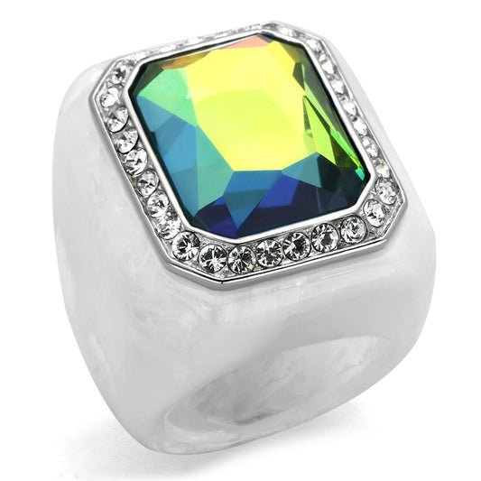 MAVL111 - High polished (no plating) Stainless Steel Ring with Synthetic Synthetic Stone in Aquamarine AB