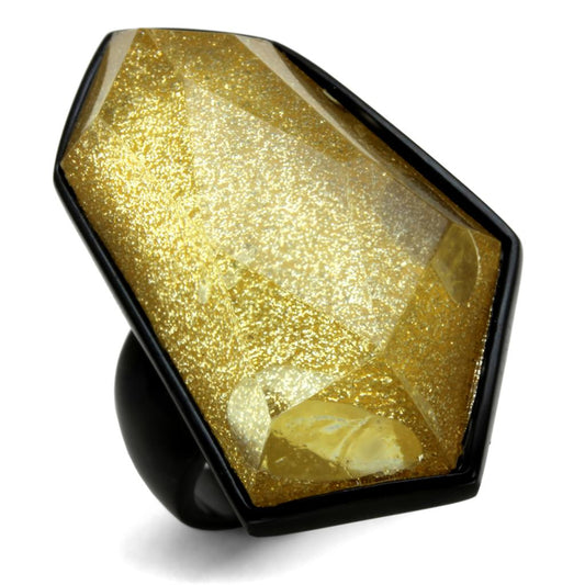 MAVL117 - IP Black(Ion Plating) Stainless Steel Ring with Synthetic Synthetic Stone in Citrine Yellow