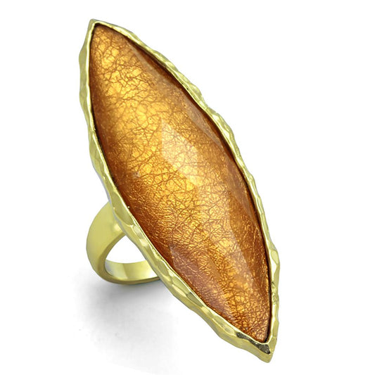 MAVL120 - IP Gold(Ion Plating) Stainless Steel Ring with Synthetic Synthetic Stone in Orange